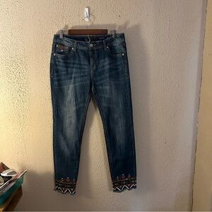 Grace in LA Easy Fit Ankle Jeans Aztec Embroidered Size 31 Casual Everyday